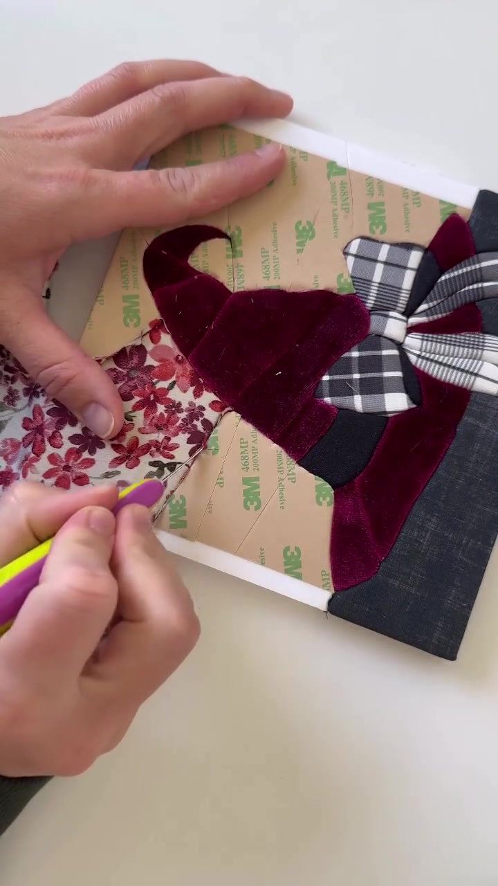 Witch Hat Kinusaiga Kit – No-Sew Halloween Fabric Art — making close-up
