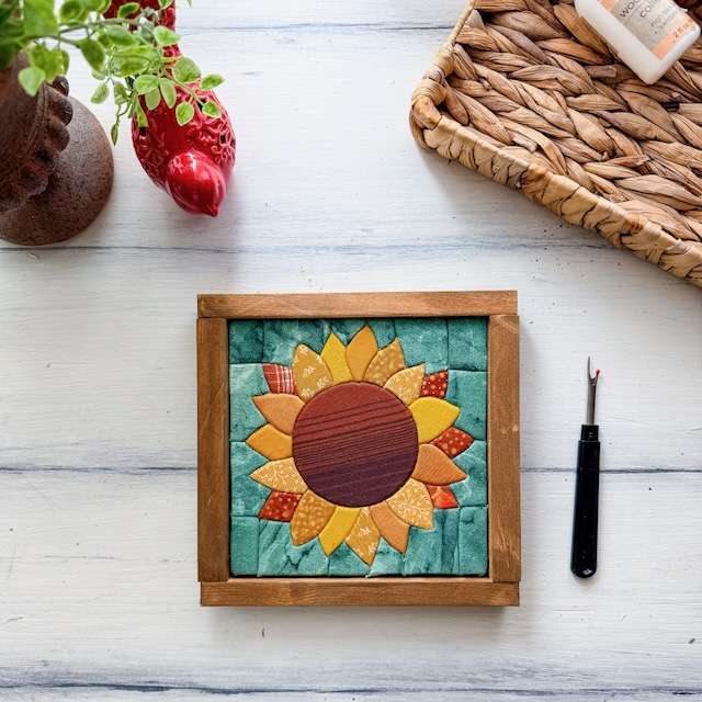 Sunflower Kinusaiga kit, no-sew floral fabric art
