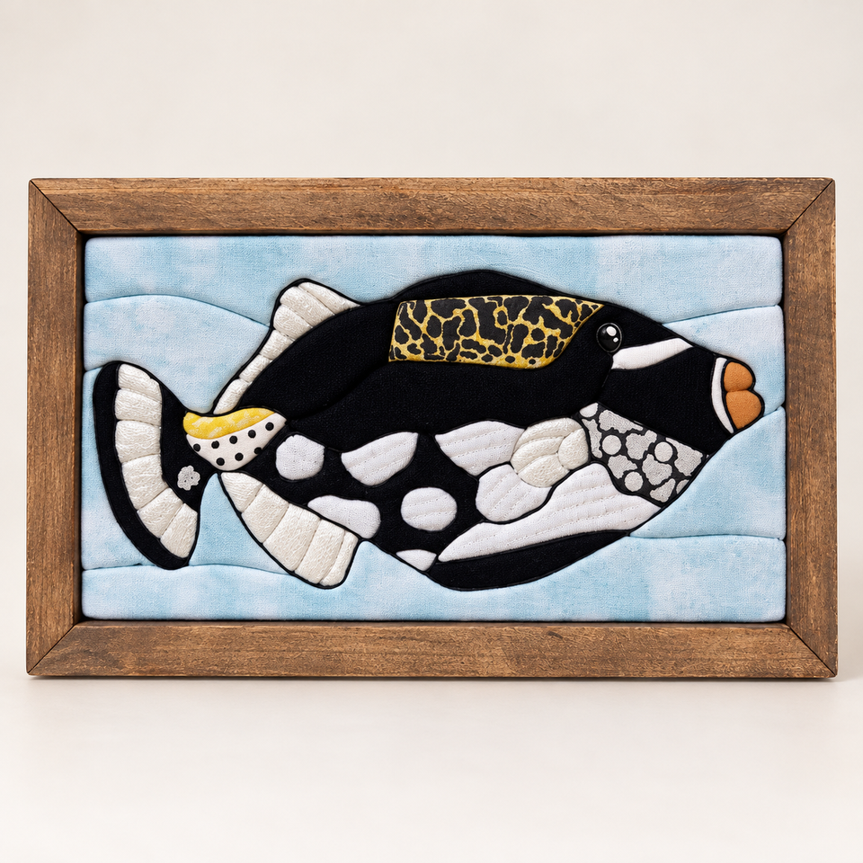 Clown Triggerfish Kinusaiga Kit – No-Sew Ocean Fabric Art — styled mockup based on real video