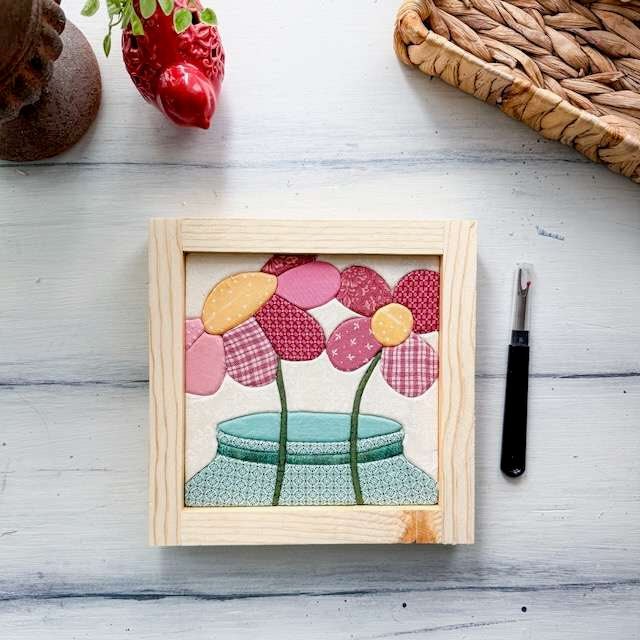 Flower Jar Kinusaiga kit, floral fabric art